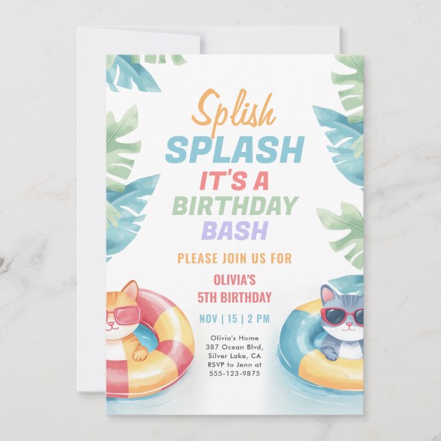 Invitation Fête de la piscine de Splish Fille Anniversaire (Devant)