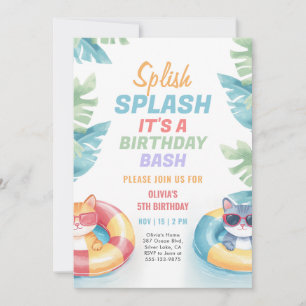 Invitation Fête de la piscine de Splish Fille Anniversaire