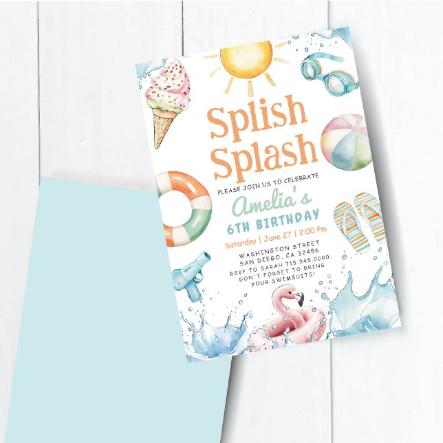 Invitation Fête de la piscine de Splish Splash Anniversaire (Créateur téléchargé)