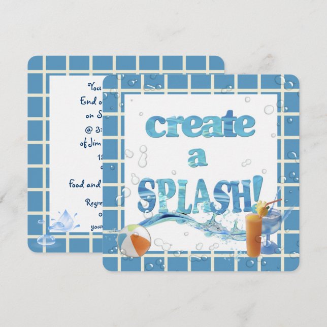 Invitation Fête de la piscine d'été (Devant / Derrière)