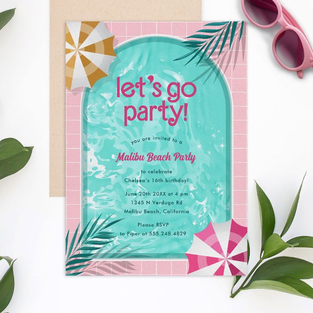 Invitation Fête de la piscine d'été de Malibu Beach Doll (Malibu beach doll birthday pool party invitation)