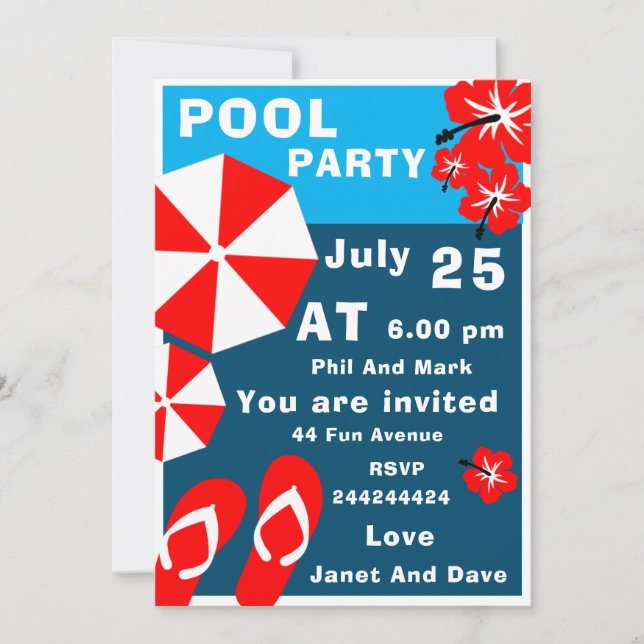 Invitation Fête de la piscine d'été pour adultes (Devant)