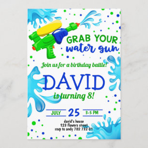 Invitation Fête de la piscine d'été Water Gun Boy Anniversair