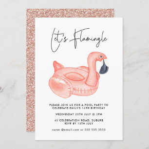 Invitation Fête de la piscine Flamingle Flamant rose Ado Anni