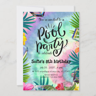 Invitation Fête de la piscine Girly Tie Dye