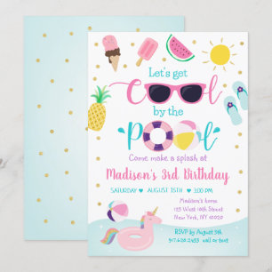 Invitation Fête de la piscine Gold Girl