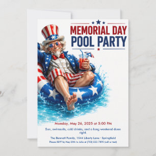 Invitation Fête de la piscine pour le Memorial Day   Fête d'é