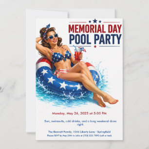 Invitation Fête de la piscine pour le Memorial Day Fête d'é