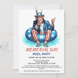 Invitation Fête de la piscine pour le Memorial Day Fête d'é
