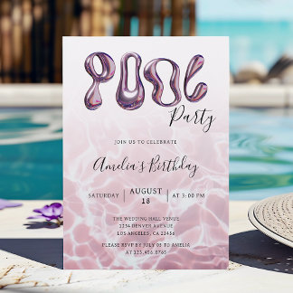 Invitation Fête de la piscine rose estivale moderne Anniversa