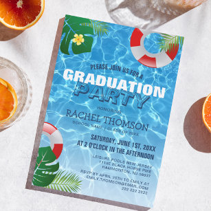 Invitation Fête de la piscine tropicale   Summer Graduation P
