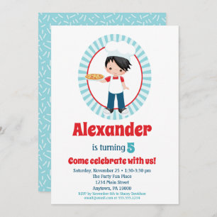 Invitation Fête de la pizza Black Haired Boy