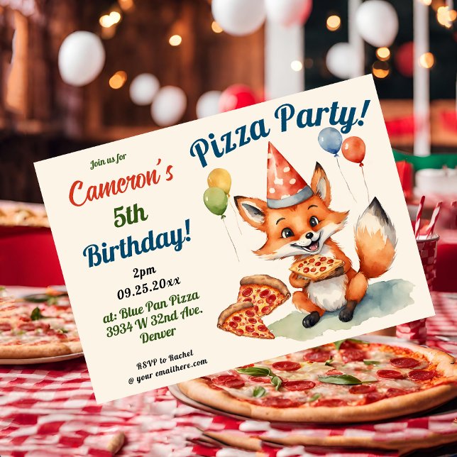 Invitation Fête de la pizza Cute Fox Anniversaire (Créateur téléchargé)