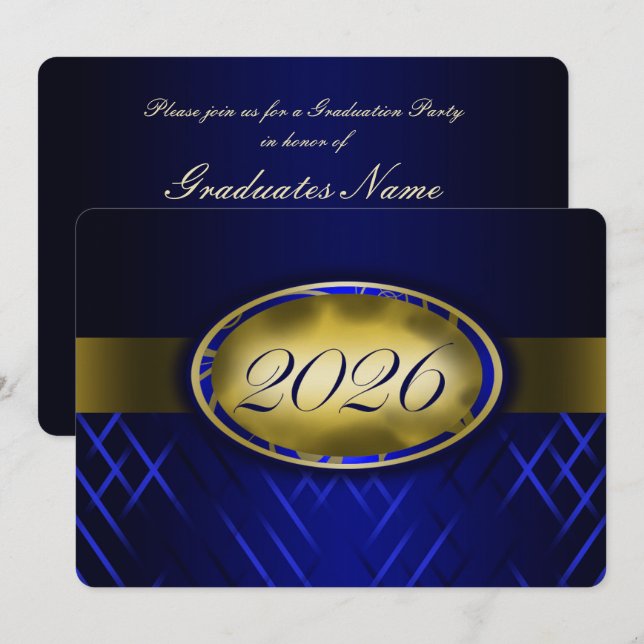 Invitation Fête de la promotion 2026 Bleu et Or (Devant / Derrière)