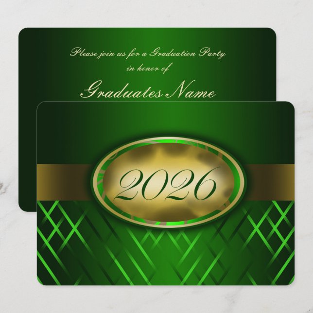 Invitation Fête de la promotion 2026 verte et or (Devant / Derrière)