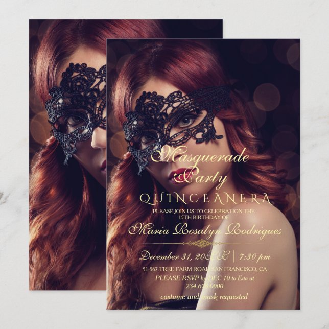 Invitation Fête de la Quinceanera, 15e mascarade moderne (Devant / Derrière)