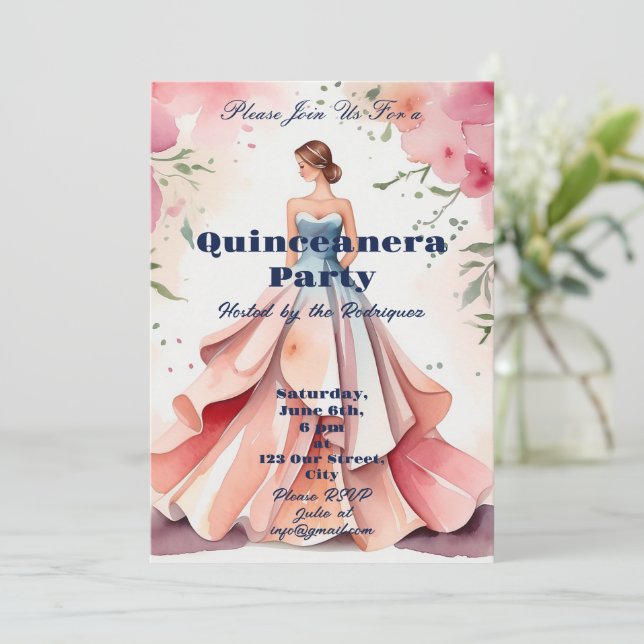 Invitation Fête de la Quinceanera aquarelle (Debout devant)