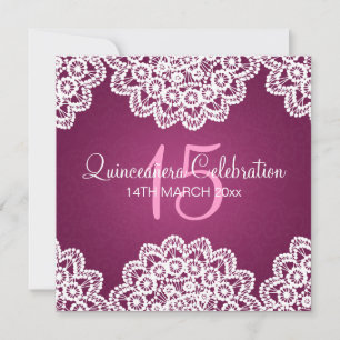 Invitation Fête de la Quinceañera, Vintage dentelle rose