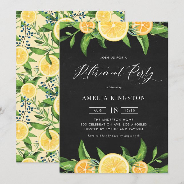 Invitation Fête de la retraite des citrons et des oranges en  (Devant / Derrière)
