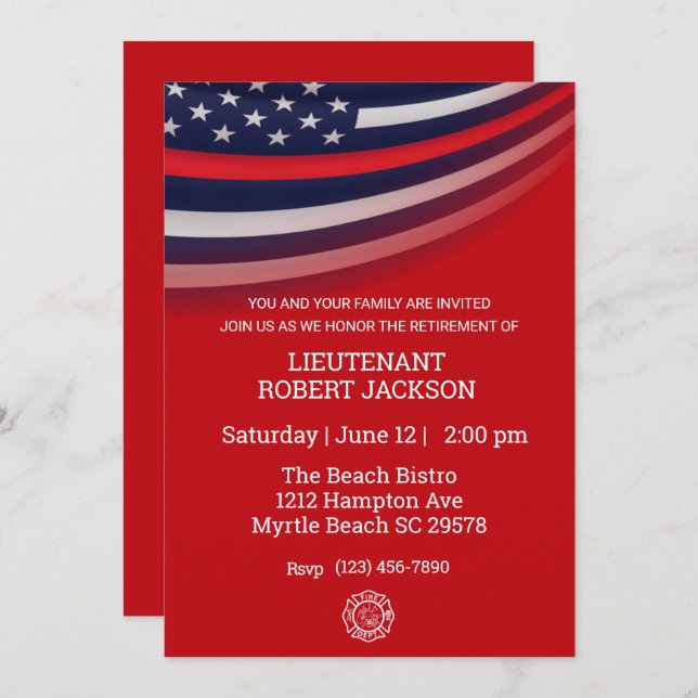 Invitation Fête de la retraite des pompiers (Devant / Derrière)
