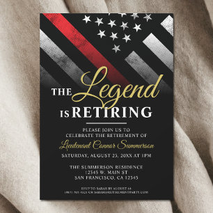 Invitation Fête de la retraite des pompiers Red Line Flag Fir