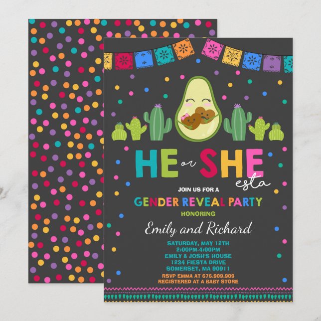 Invitation Fête de la révélation de genre He/She-Esta Revevev (Devant / Derrière)