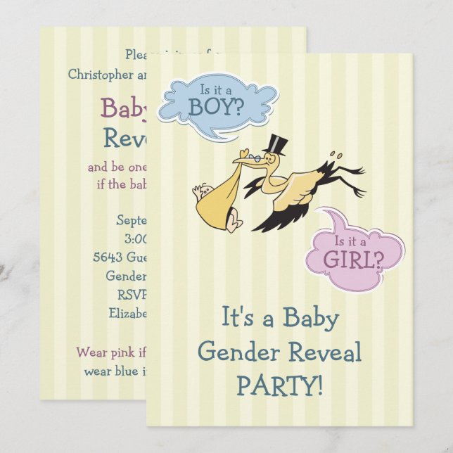 Invitation Fête de la révélation de genre pour les bébés de S (Devant / Derrière)