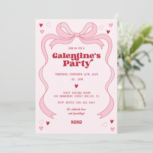 Invitation Fête de la Saint-Galentin Brunch Party Pink Bow (Debout devant)