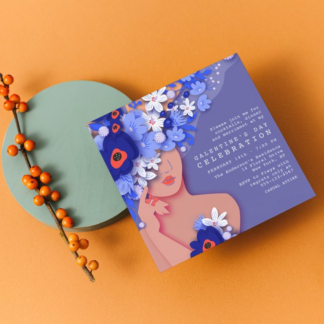 Invitation Fête de la Saint-Galentin Fille moderne Floral (Créateur téléchargé)