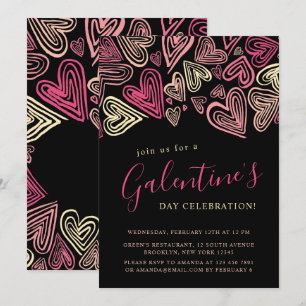 Invitation Fête de la Saint-Galentin moderne noir et rose