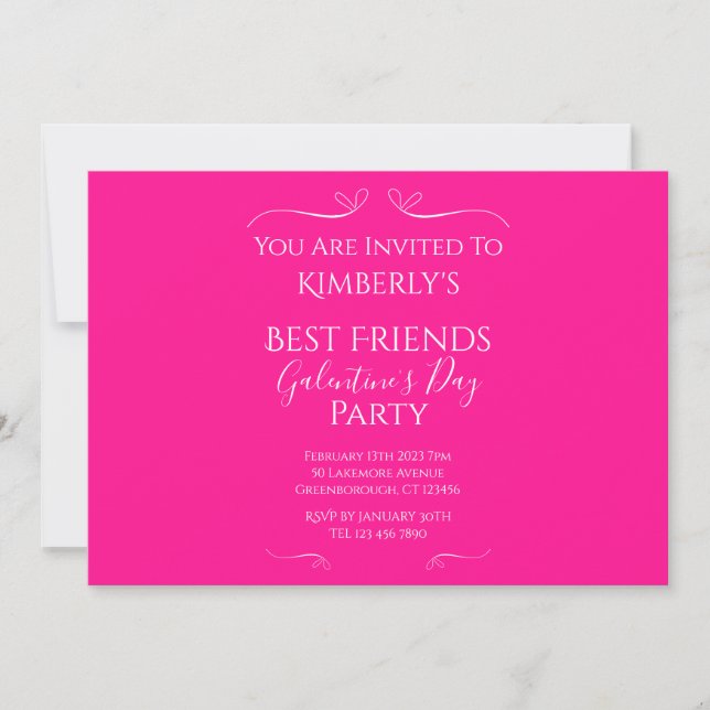 Invitation Fête de la Saint-Galentin rose chaud moderne (Devant)