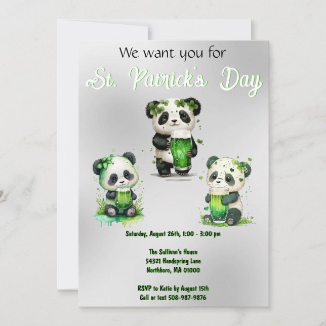 Invitation Fête de la Saint-Patrick avec un ours en peluche (Devant)