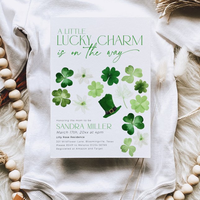 Invitation Fête de la Saint-Patrick Baby Shower Shamrock Vert (Lucky charm baby shower)
