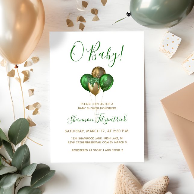Invitation Fête de la Saint-Patrick Ballons verts et dorés Ba (Créateur téléchargé)