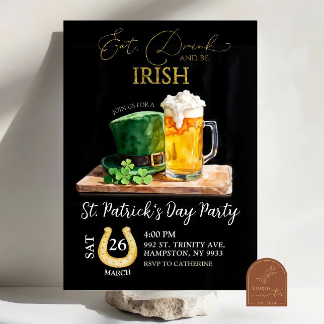 Invitation Fête de la Saint-Patrick Bière Trèfle Irlandais Pa (Créateur téléchargé)