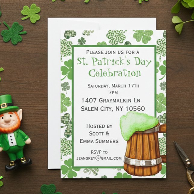 Invitation Fête de la Saint-Patrick Bière verte Shamrock (Créateur téléchargé)