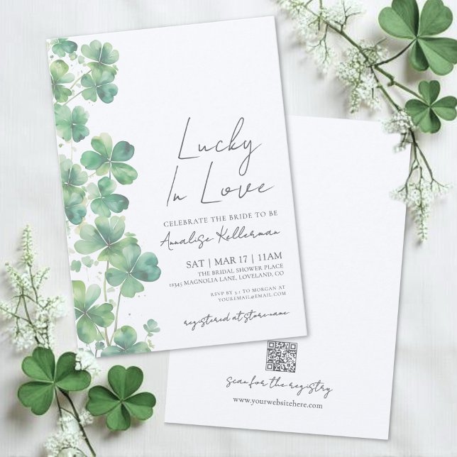 Invitation Fête de la Saint-Patrick Chanceux en amour : Récep (St. Patrick's Day Lucky In Love Bridal Shower Invitation)