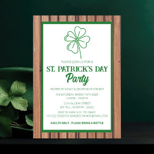 Invitation Fête de la Saint-Patrick en bois rustique et trèfl
