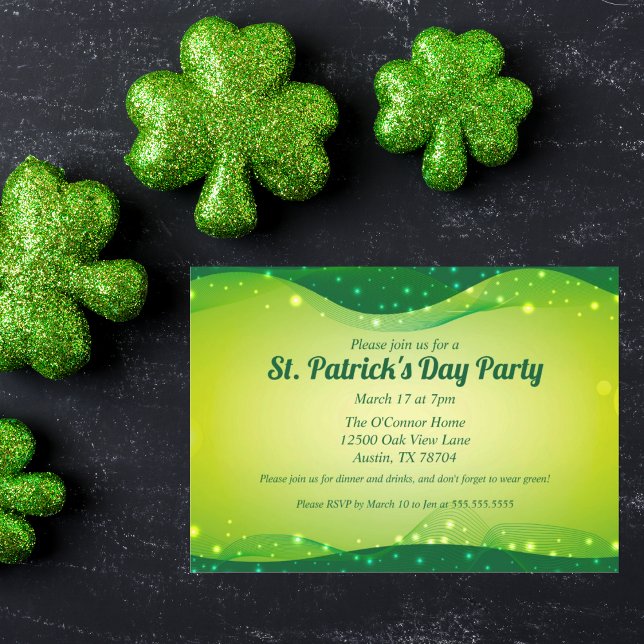 Invitation Fête de la Saint-Patrick Fancy Sparkle Vert Person (Créateur téléchargé)