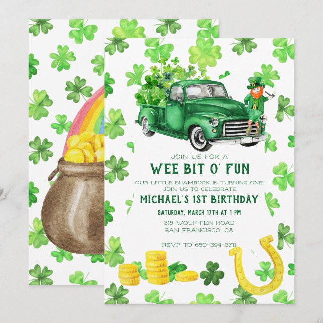 Invitation Fête de la Saint-Patrick Fête d'anniversaire (Devant / Derrière)