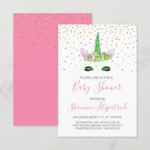 Invitation Fête de la Saint-Patrick Licorne Fille Rose Baby S