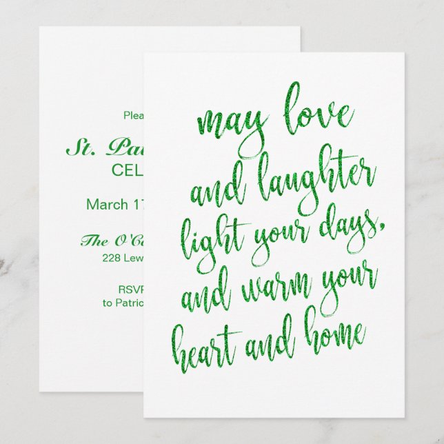 Invitation Fête de la Saint-Patrick Paillettes Vertes Cool (Devant / Derrière)