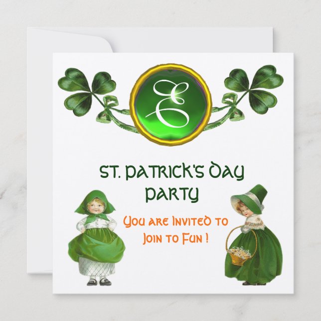 INVITATION FÊTE DE LA SAINT-PATRICK PARTI MONOGRAMME VERT ARG (Devant)