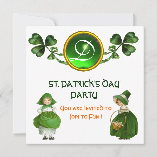 INVITATION FÊTE DE LA SAINT-PATRICK PARTIE VERT ÉMERALDE MONO (Devant)