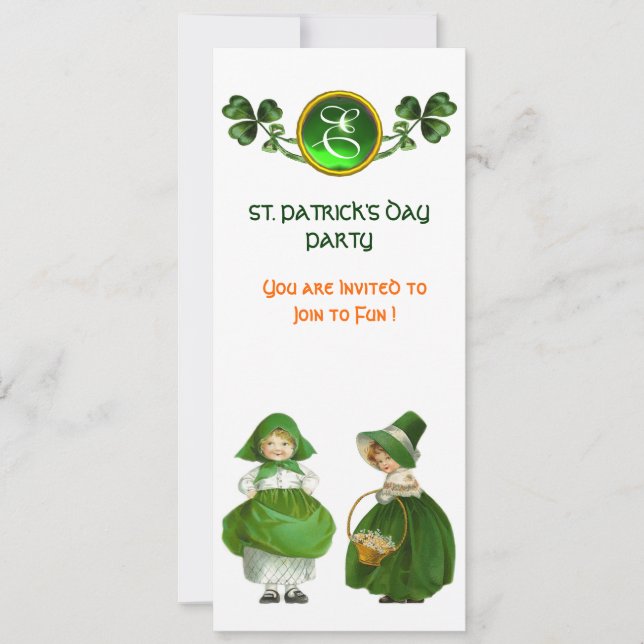 INVITATION FÊTE DE LA SAINT-PATRICK PARTIE VERT MONOGRAMME ÉM (Devant)