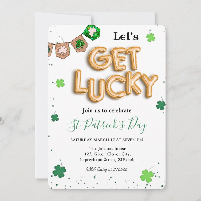 Invitation Fête de la Saint-Patrick Shamrock vert chanceux (Devant)