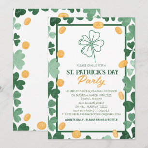 Invitation Fête de la Saint-Patrick Trèfle Vert Élégant