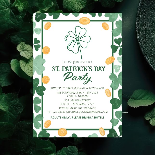 Invitation Fête de la Saint-Patrick Trèfle Vert Élégant (Créateur téléchargé)