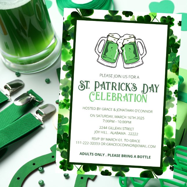 Invitation Fête de la Saint-Patrick Trèfle Vert Élégant (Créateur téléchargé)