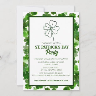 Invitation Fête de la Saint-Patrick Trèfle Vert Élégant